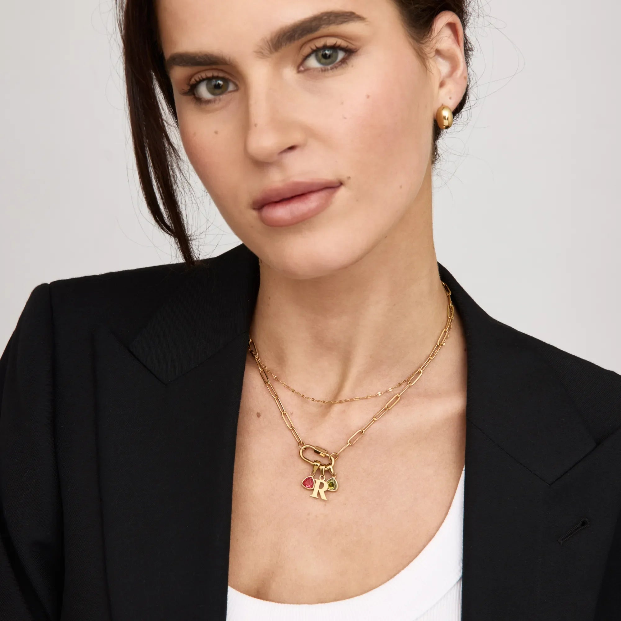 Carabiner Charm Lock Necklace With Initial & Birthstone