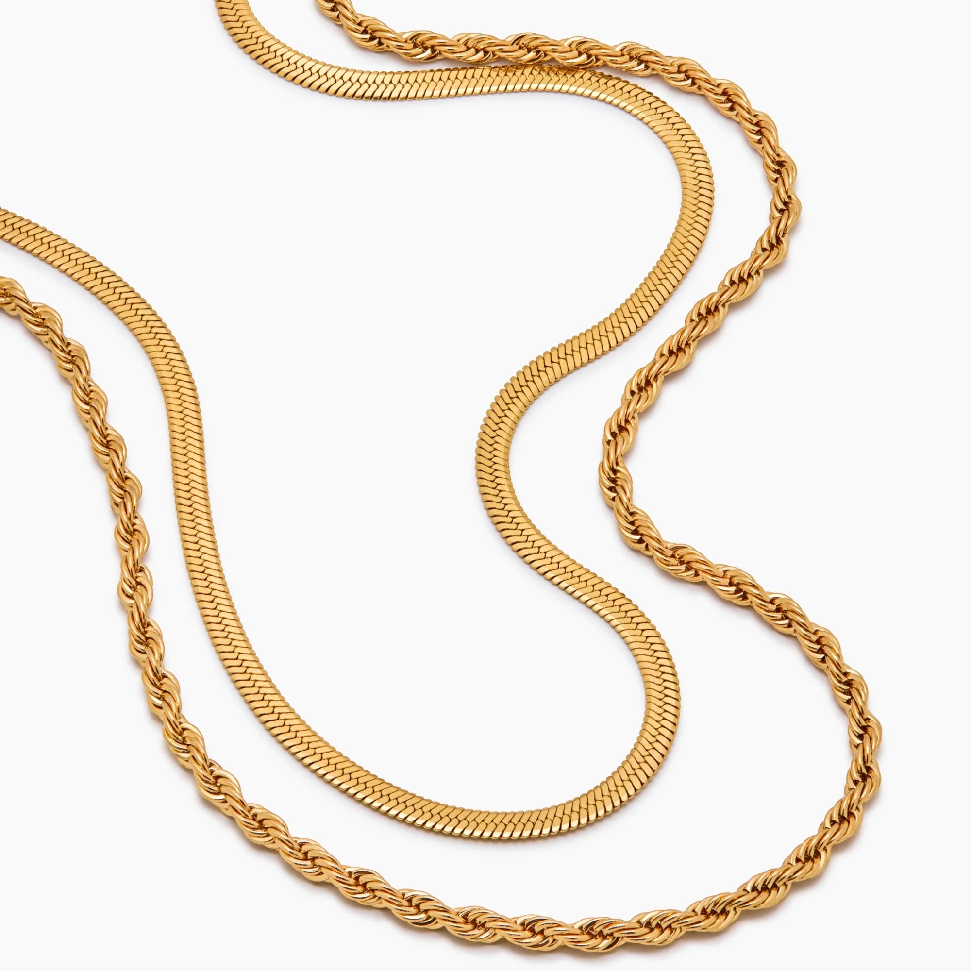 Herringbone & Rope Chain Layered Necklace